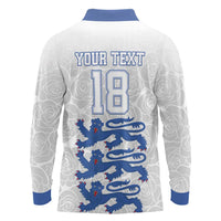 Custom England Fooball Long Sleeve Polo Shirt The Three Lions Blue Version
