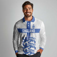 Custom England Fooball Long Sleeve Polo Shirt The Three Lions Blue Version