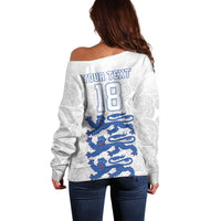 Custom England Fooball Off Shoulder Sweater The Three Lions Blue Version