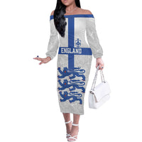 Custom England Fooball Off The Shoulder Long Sleeve Dress The Three Lions Blue Version
