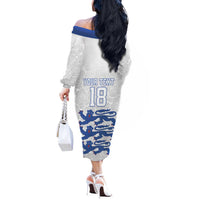 Custom England Fooball Off The Shoulder Long Sleeve Dress The Three Lions Blue Version
