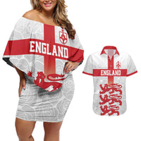 Custom England Fooball Couples Matching Off Shoulder Short Dress and Hawaiian Shirt The Three Lions Red Version