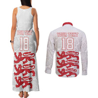 Custom England Fooball Couples Matching Tank Maxi Dress and Long Sleeve Button Shirt The Three Lions Red Version
