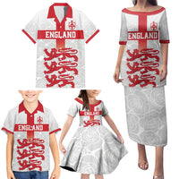 Custom England Fooball Family Matching Puletasi and Hawaiian Shirt The Three Lions Red Version