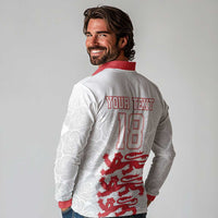 Custom England Fooball Long Sleeve Polo Shirt The Three Lions Red Version