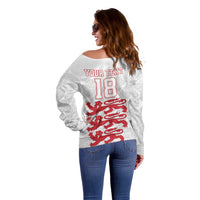 Custom England Fooball Off Shoulder Sweater The Three Lions Red Version