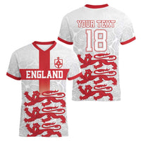 Custom England Fooball Women V-Neck T-Shirt The Three Lions Red Version