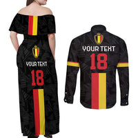 Custom Belgium Football Couples Matching Off Shoulder Maxi Dress and Long Sleeve Button Shirt De Rode Duivels