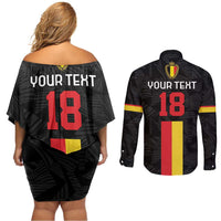 Custom Belgium Football Couples Matching Off Shoulder Short Dress and Long Sleeve Button Shirt De Rode Duivels