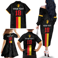 Custom Belgium Football Family Matching Off The Shoulder Long Sleeve Dress and Hawaiian Shirt De Rode Duivels