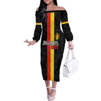 Custom Belgium Football Family Matching Off The Shoulder Long Sleeve Dress and Hawaiian Shirt De Rode Duivels
