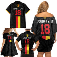 Custom Belgium Football Family Matching Off Shoulder Short Dress and Hawaiian Shirt De Rode Duivels