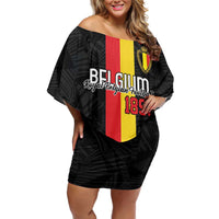 Custom Belgium Football Family Matching Off Shoulder Short Dress and Hawaiian Shirt De Rode Duivels