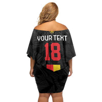 Custom Belgium Football Family Matching Off Shoulder Short Dress and Hawaiian Shirt De Rode Duivels