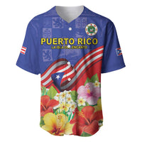 Puerto Rico Coat Of Arm Baseball Jersey With Thespesia Grandiflora Flowers - Wonder Print Shop