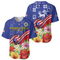 Puerto Rico Coat Of Arm Baseball Jersey With Thespesia Grandiflora Flowers - Wonder Print Shop