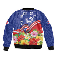 Puerto Rico Coat Of Arm Bomber Jacket With Thespesia Grandiflora Flowers - Wonder Print Shop