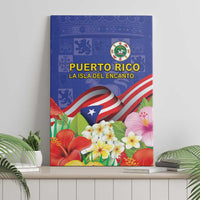 Puerto Rico Coat Of Arm Canvas Wall Art With Thespesia Grandiflora Flowers - Wonder Print Shop