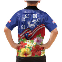 Puerto Rico Coat Of Arm Family Matching Mermaid Dress and Hawaiian Shirt With Thespesia Grandiflora Flowers - Wonder Print Shop