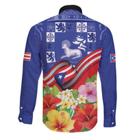 Puerto Rico Coat Of Arm Family Matching Off The Shoulder Long Sleeve Dress and Hawaiian Shirt With Thespesia Grandiflora Flowers - Wonder Print Shop