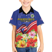 Puerto Rico Coat Of Arm Family Matching Off Shoulder Maxi Dress and Hawaiian Shirt With Thespesia Grandiflora Flowers - Wonder Print Shop