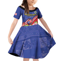 Puerto Rico Coat Of Arm Family Matching Off Shoulder Short Dress and Hawaiian Shirt With Thespesia Grandiflora Flowers - Wonder Print Shop