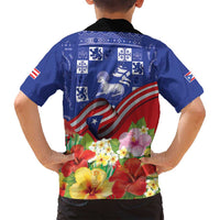 Puerto Rico Coat Of Arm Family Matching Summer Maxi Dress and Hawaiian Shirt With Thespesia Grandiflora Flowers - Wonder Print Shop