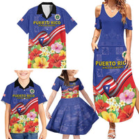 Puerto Rico Coat Of Arm Family Matching Summer Maxi Dress and Hawaiian Shirt With Thespesia Grandiflora Flowers - Wonder Print Shop