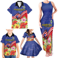 Puerto Rico Coat Of Arm Family Matching Tank Maxi Dress and Hawaiian Shirt With Thespesia Grandiflora Flowers - Wonder Print Shop