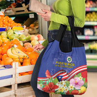 Puerto Rico Coat Of Arm Grocery Bag With Thespesia Grandiflora Flowers