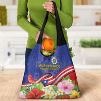 Puerto Rico Coat Of Arm Grocery Bag With Thespesia Grandiflora Flowers