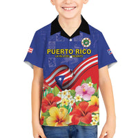 Puerto Rico Coat Of Arm Hawaiian Shirt With Thespesia Grandiflora Flowers - Wonder Print Shop
