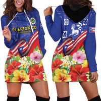 Puerto Rico Coat Of Arm Hoodie Dress With Thespesia Grandiflora Flowers - Wonder Print Shop