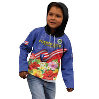 Puerto Rico Coat Of Arm Kid Hoodie With Thespesia Grandiflora Flowers - Wonder Print Shop