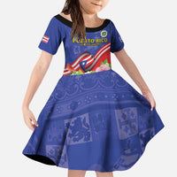 Puerto Rico Coat Of Arm Kid Short Sleeve Dress With Thespesia Grandiflora Flowers - Wonder Print Shop