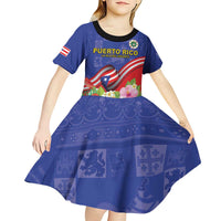 Puerto Rico Coat Of Arm Kid Short Sleeve Dress With Thespesia Grandiflora Flowers - Wonder Print Shop
