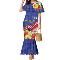 Puerto Rico Coat Of Arm Mermaid Dress With Thespesia Grandiflora Flowers - Wonder Print Shop