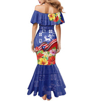 Puerto Rico Coat Of Arm Mermaid Dress With Thespesia Grandiflora Flowers - Wonder Print Shop