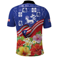 Puerto Rico Coat Of Arm Polo Shirt With Thespesia Grandiflora Flowers - Wonder Print Shop