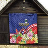 Puerto Rico Coat Of Arm Quilt With Thespesia Grandiflora Flowers - Wonder Print Shop