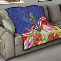 Puerto Rico Coat Of Arm Quilt With Thespesia Grandiflora Flowers - Wonder Print Shop