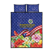 Puerto Rico Coat Of Arm Quilt Bed Set With Thespesia Grandiflora Flowers - Wonder Print Shop