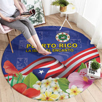 Puerto Rico Coat Of Arm Round Carpet With Thespesia Grandiflora Flowers