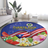 Puerto Rico Coat Of Arm Round Carpet With Thespesia Grandiflora Flowers