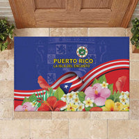 Puerto Rico Coat Of Arm Rubber Doormat With Thespesia Grandiflora Flowers - Wonder Print Shop