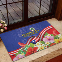 Puerto Rico Coat Of Arm Rubber Doormat With Thespesia Grandiflora Flowers - Wonder Print Shop