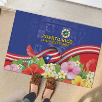 Puerto Rico Coat Of Arm Rubber Doormat With Thespesia Grandiflora Flowers - Wonder Print Shop