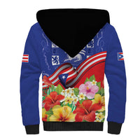 Puerto Rico Coat Of Arm Sherpa Hoodie With Thespesia Grandiflora Flowers - Wonder Print Shop