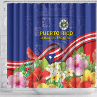 Puerto Rico Coat Of Arm Shower Curtain With Thespesia Grandiflora Flowers