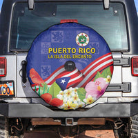 Puerto Rico Coat Of Arm Spare Tire Cover With Thespesia Grandiflora Flowers - Wonder Print Shop
